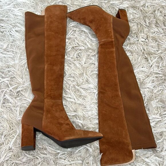NWOB Stuart Weitzman Carly 5050 Suede Stretch Over The Knee Boots in Coffee sz 5 - Picture 5 of 11